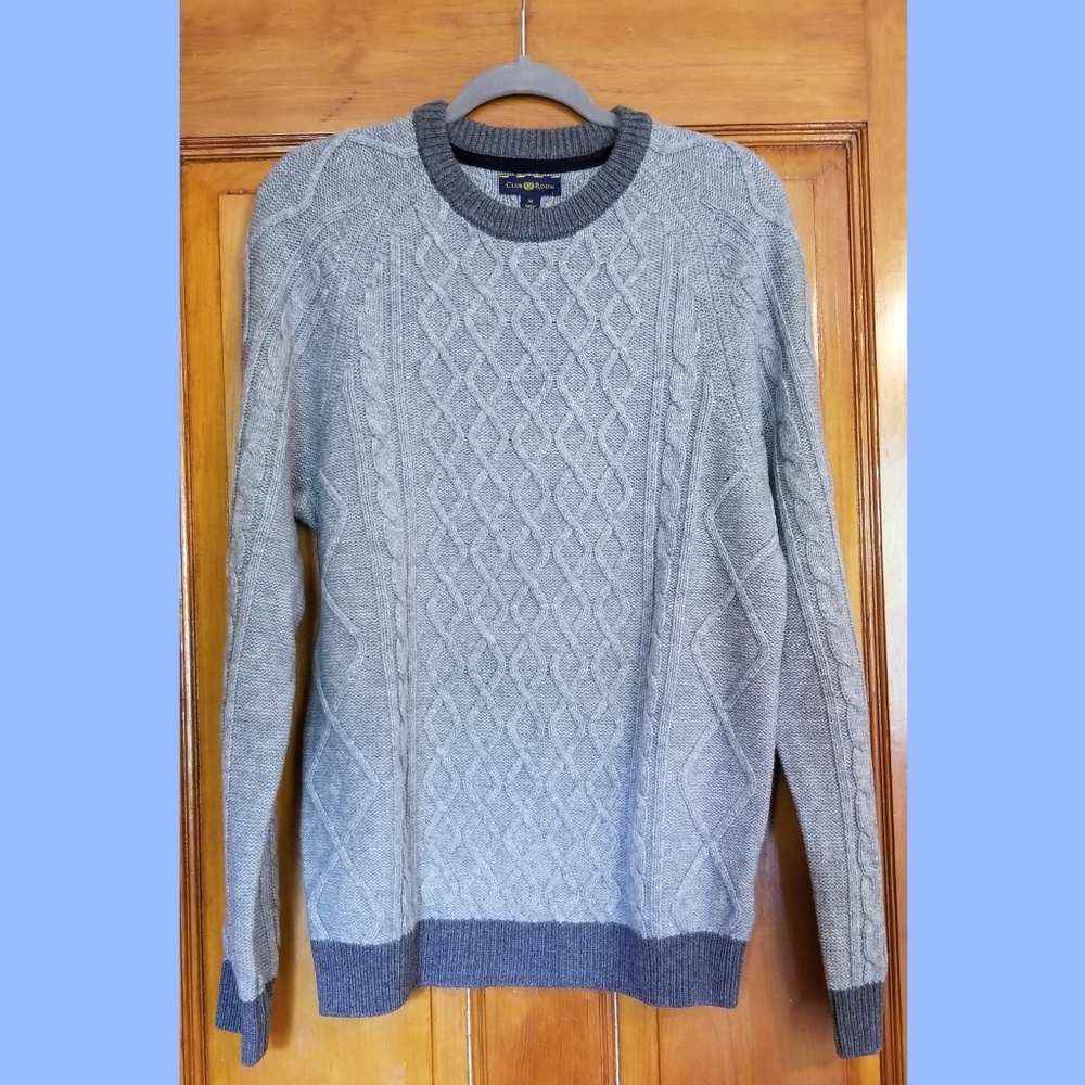 Club Room Gray Cable Knit Men's Sweater NWT Wool